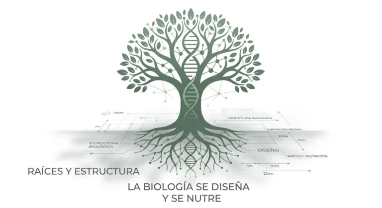 a silueta de un árbol cuyas raíces tienen la forma sutil de una red neuronal o del ADN.