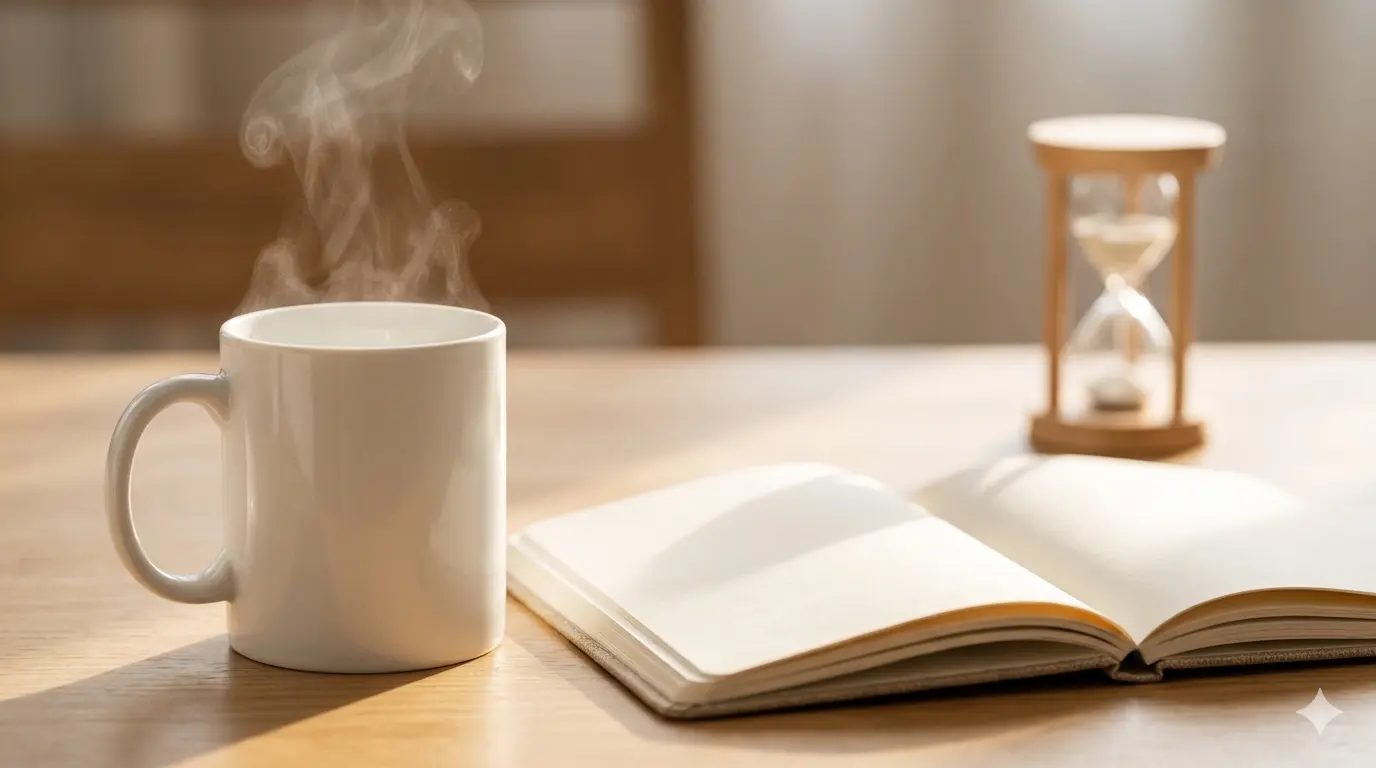 Cafe y libreta de mañana